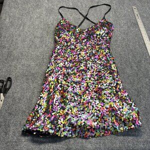 Lulus Sequin Mini Dress M Black Multicolor Confetti Party Cocktail